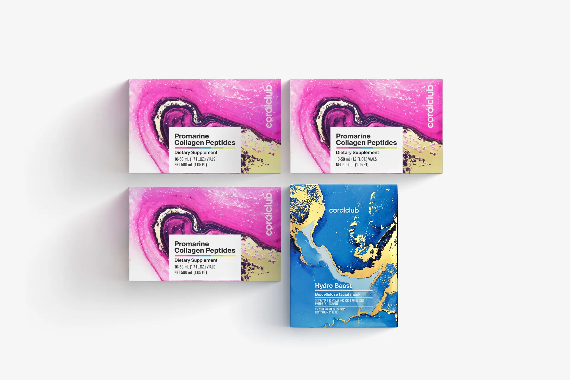 Promarine Collagen Peptides Set (1-Monats-Kur) & Hydro Boost Biozellulose-Gesichtsmasken (5 Sachets)